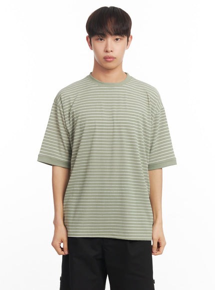 mens-striped-round-neck-t-shirt-ia518 / Light green