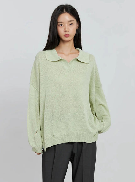oversized-collar-knit-top-in507 / Light green