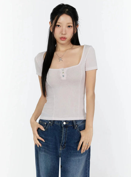 lace-trim-square-neck-top-iu522 / Light pink