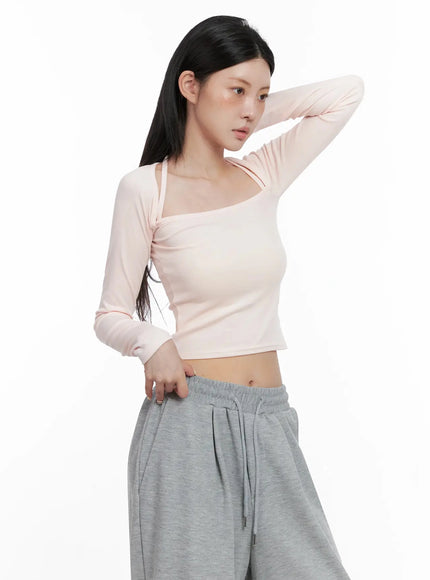 long-sleeve-bolero-top-is508 / Light pink