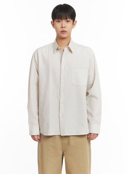 mens-oversized-stripe-collared-shirt-im514 / Light yellow