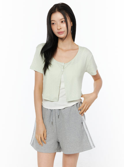 eyelet-crop-cardigan-iu519 / Mint