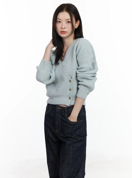 chic-v-neck-wrap-knit-cardigan-if520 / Mint