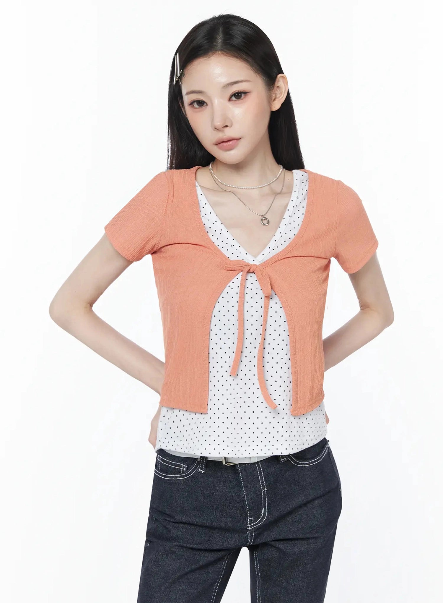 short-sleeve-tie-cardigan-iu512 / Orange