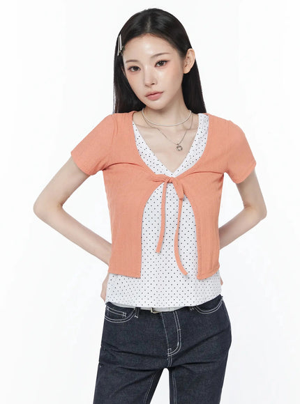short-sleeve-tie-cardigan-iu512 / Orange
