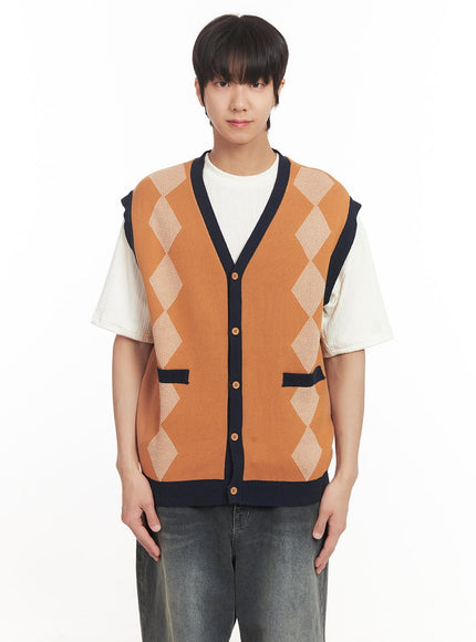 mens-argyle-v-neck-sweater-vest-ia511 / Orange
