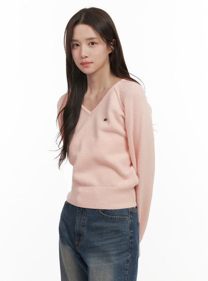 comfort-v-neck-crop-sweater-ij510 / Pink