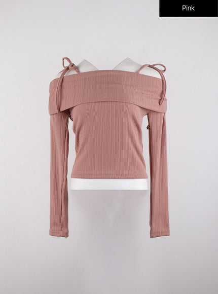 ribbed-off-shoulder-long-sleeve-top-id315 / Pink