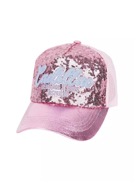 sequin-lettering-baseball-cap-iu509 / Pink