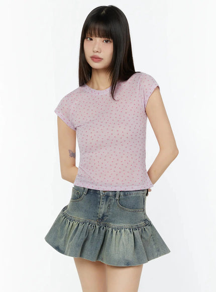 floral-cap-sleeve-top-cu515 / Pink