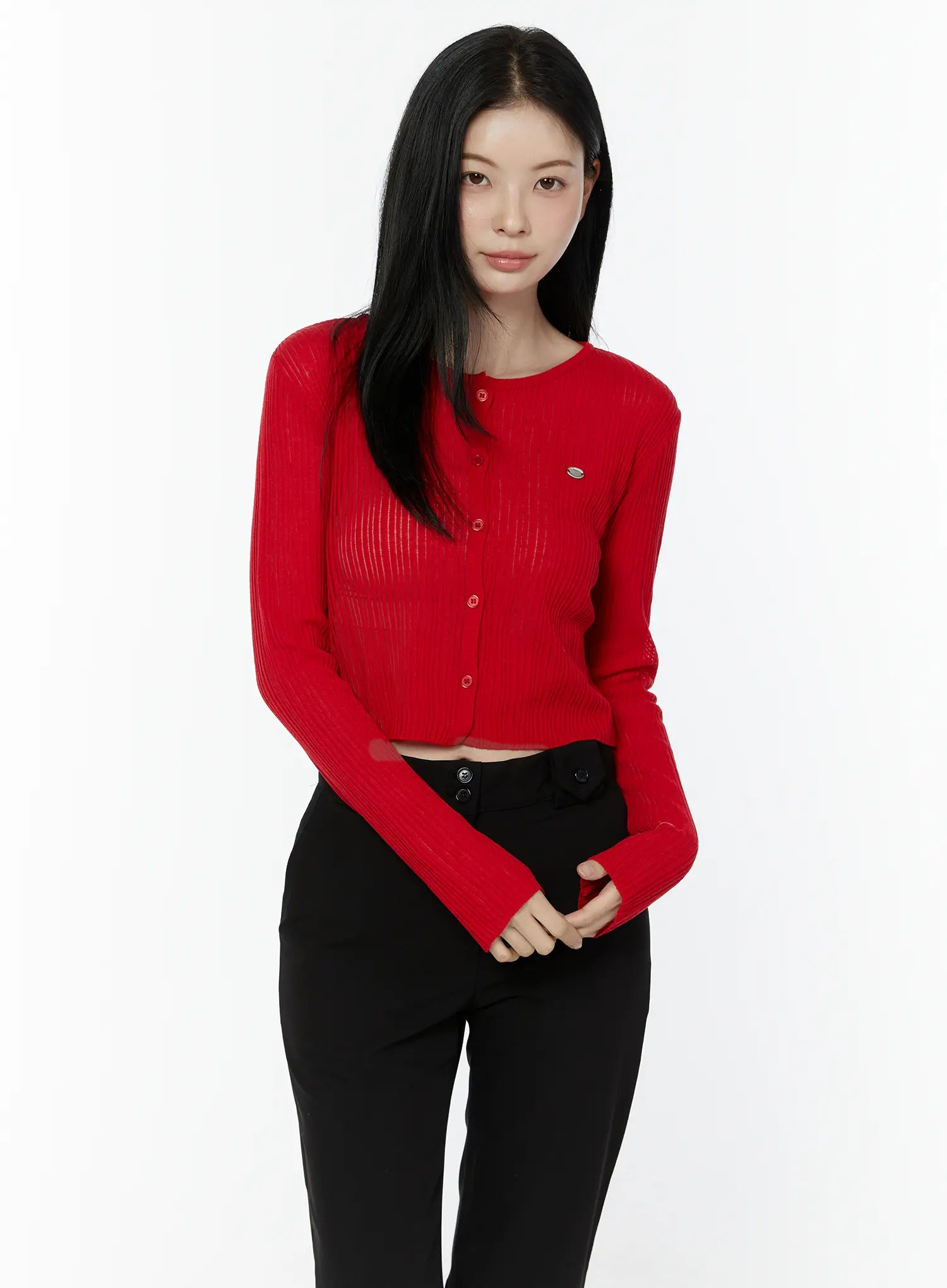 basic-cropped-cardigan-iu505 / Red