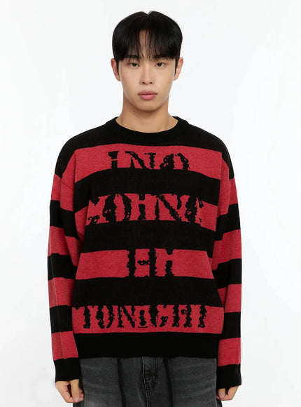 mens-graphic-striped-sweater-in506 / Red