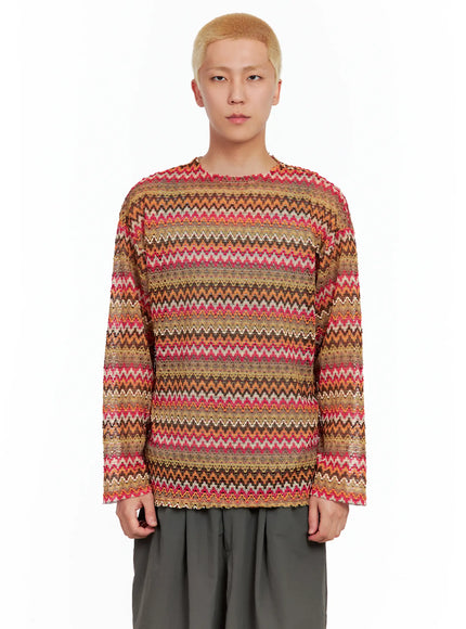 mens-grunge-mesh-long-sleeve-tee-il511 / Red