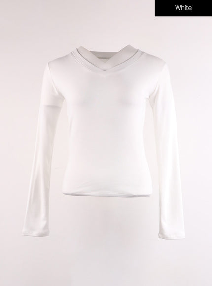 solid-v-neck-long-sleeve-if402 / White