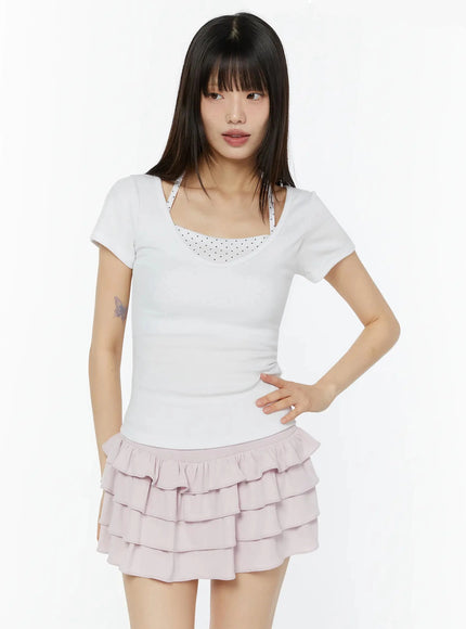 trendy-dot-layered-top-iu518 / White