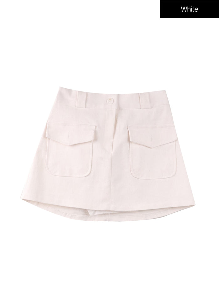 pocket-cotton-mini-skirt-if408 / White