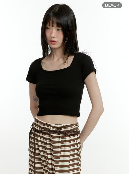 basic-square-neck-slim-crop-top-cl426 / Black