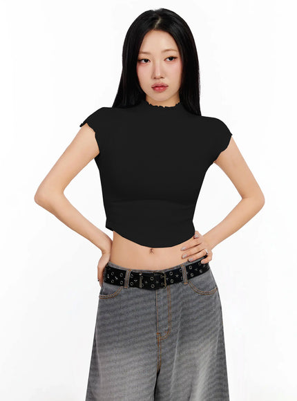 wavy-ribbed-cropped-t-shirt-ca513 / Black