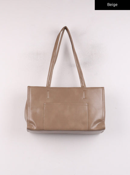 basic-faux-leather-tote-bag-ij419 / Beige