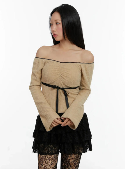 soft-off-shoulder-ribbon-top-id525 / Beige