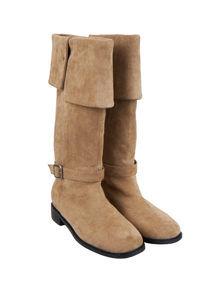 buckle-strap-faux-leather-long-boots-id431 / Beige