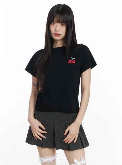 retro-cherry-semi-crop-tee-f516 / Black