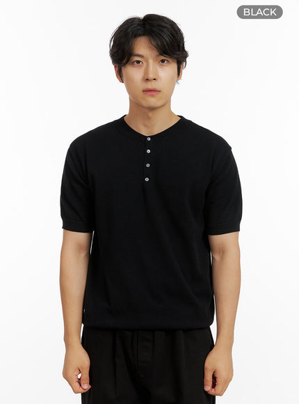 mens-buttoned-solid-short-sleeve-ig409 / Black