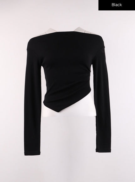 solid-off-shoulder-long-sleeve-top-ij430 / Black