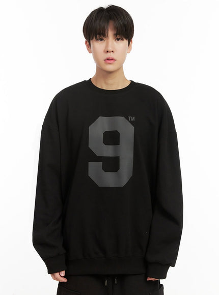 mens-oversized-9-graphic-crew-neck-ij517 / Black