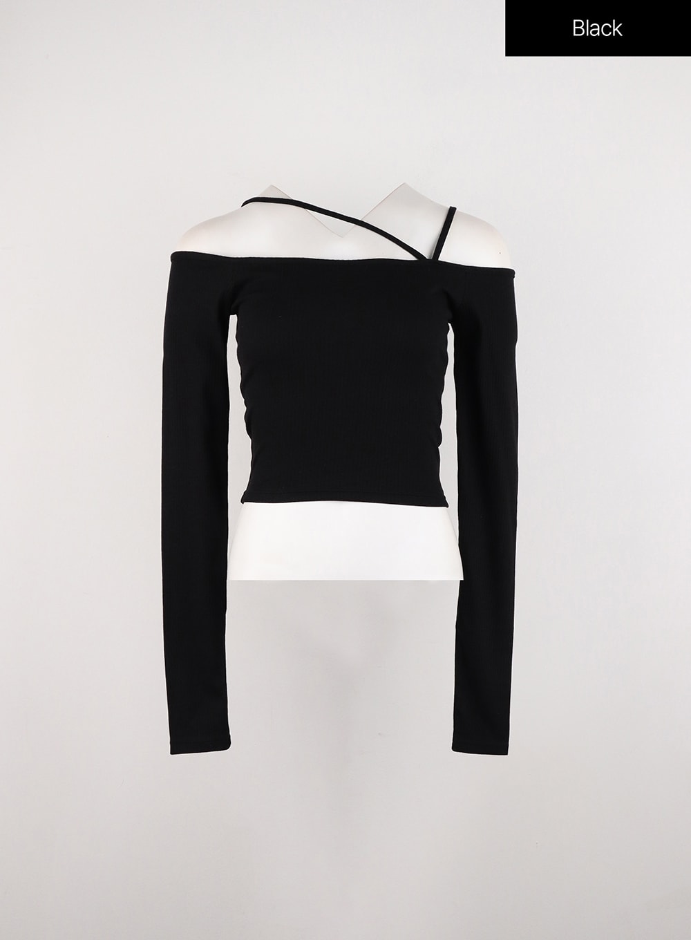 asymmetrical-neck-off-shoulder-crop-tee-in327 / Black