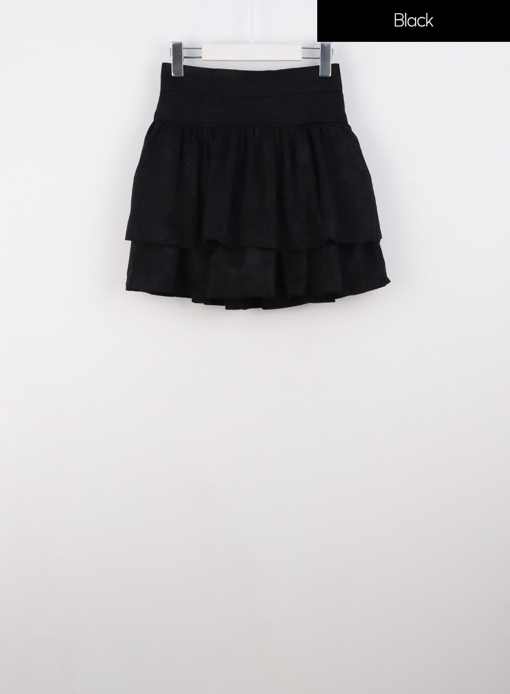 tiered-elastic-band-mini-skirt-is322 / Black