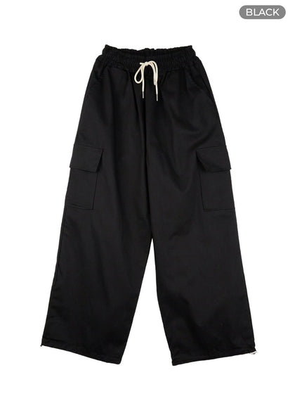 banded-string-baggy-cargo-pants-il419 / Black