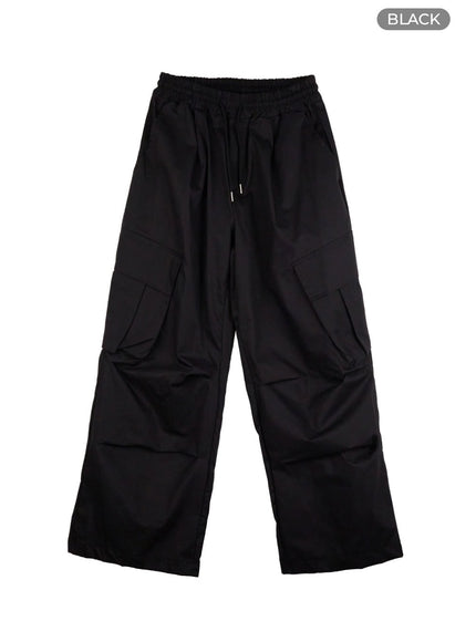 mens-basic-cargo-wide-leg-pants-io402 / Black