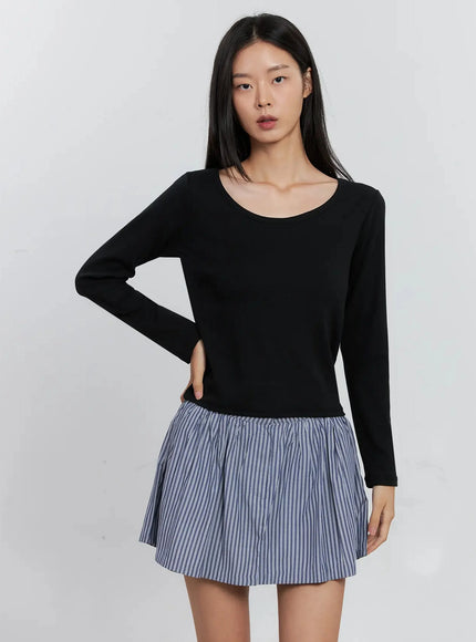 round-neck-long-sleeve-top-is515 / Black