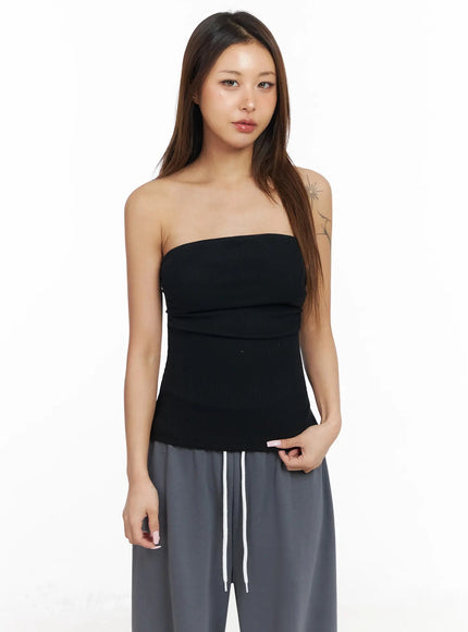 ribbed-padded-tube-top-iy504 / Black