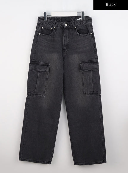 high-waisted-cargo-jeans-io324 / Black