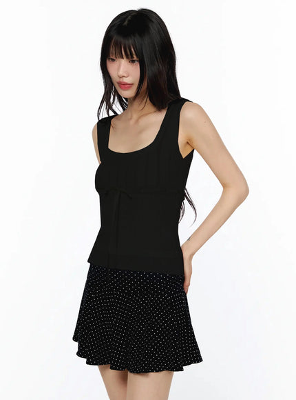 ribbon-knit-sleeveless-top-iy525 / Black