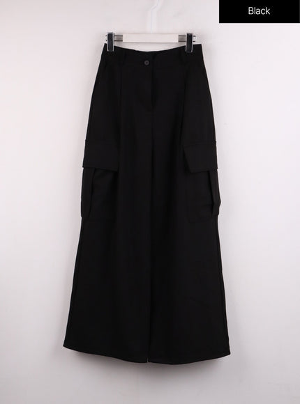 pintuck-cargo-wide-leg-pants-if402 / Black