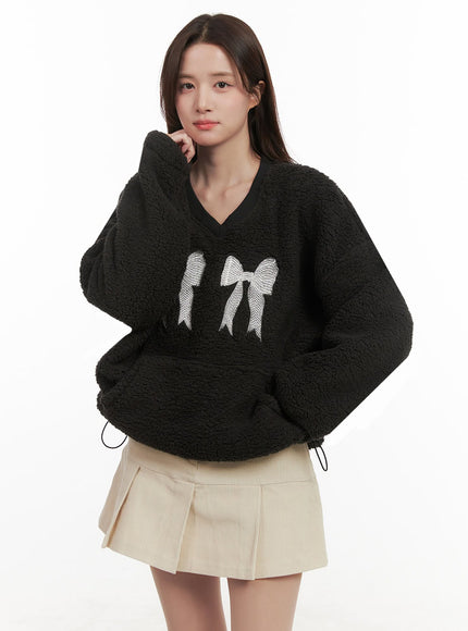 furry-sweetheart-ribbon-sweatshirt-ij510 / Black