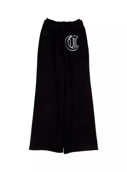 cozy-graphic-thermal-wide-leg-sweatpants-in528 / Black
