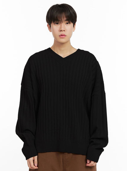 mens-loose-fit-v-neck-sweater-ij517 / Black