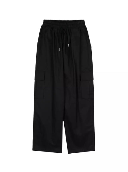 casual-wide-leg-cargo-pants-iu509 / Black