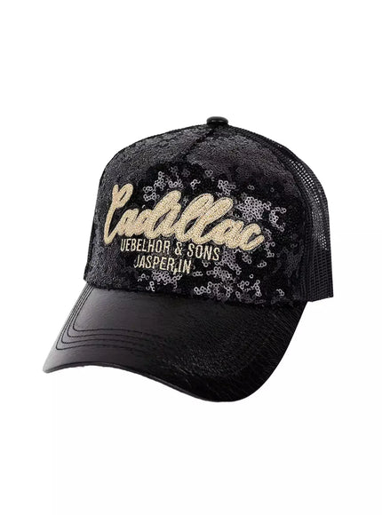 sequin-lettering-baseball-cap-iu509 / Black