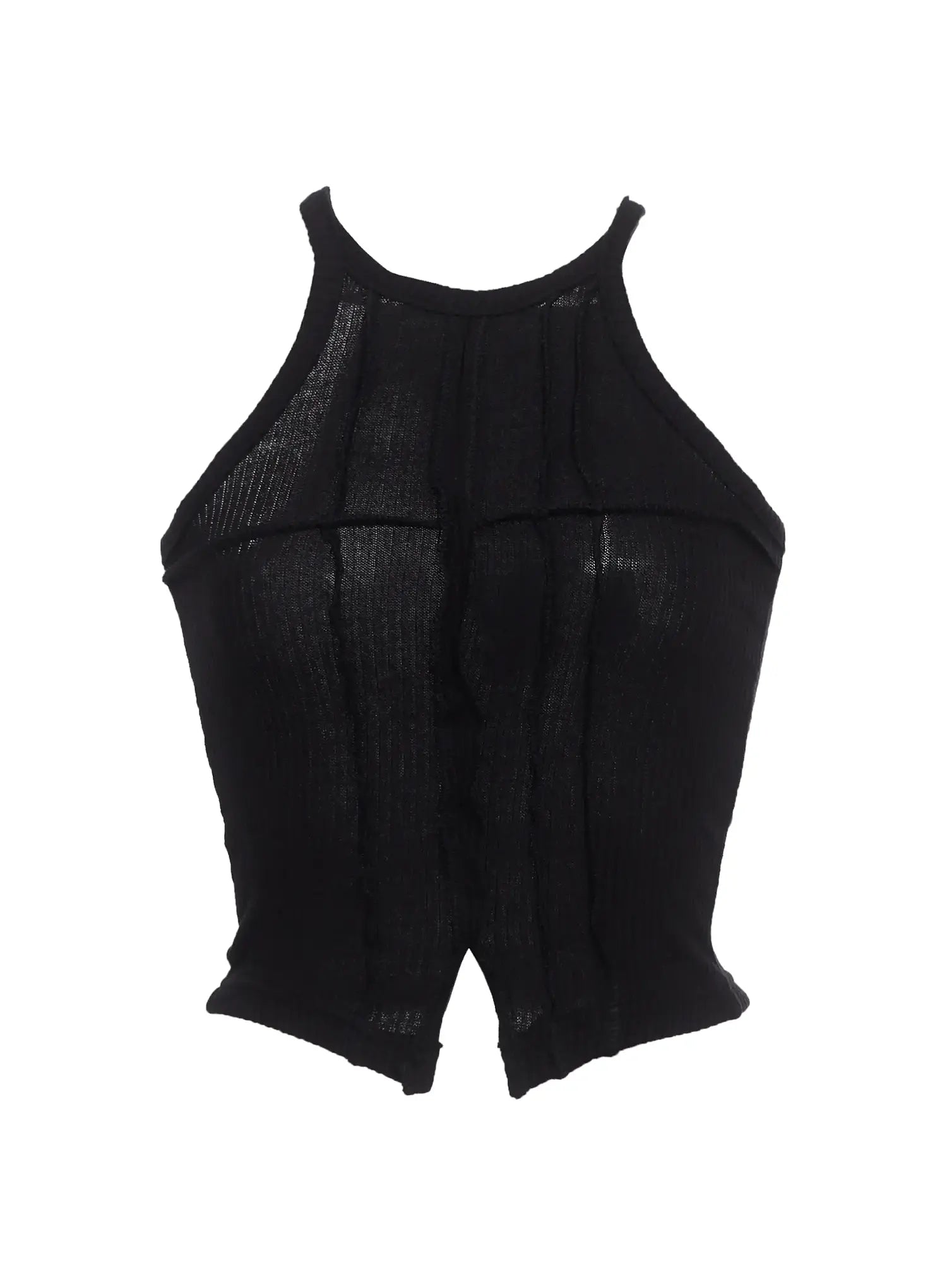 ribbed-halter-cut-out-tank-ic503 / Black