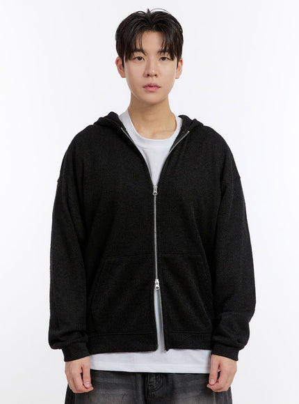 mens-cozy-zip-up-hooded-jacket-if528 / Black
