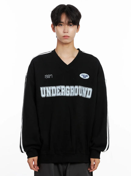 mens-graphic-v-neck-sweatshirt-io516 / Black