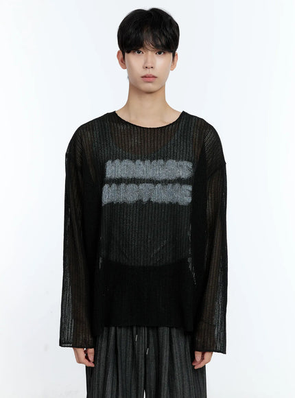 mens-mesh-long-sleeve-graphic-top-ig501 / Black