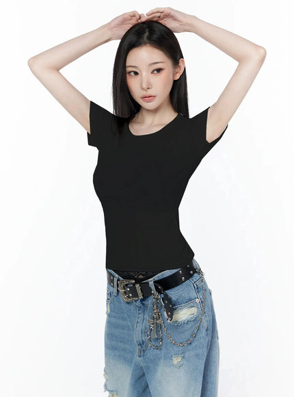 stretch-cap-sleeve-tee-iu512 / Black