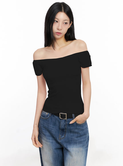 off-shoulder-puff-sleeve-top-ig508 / Black