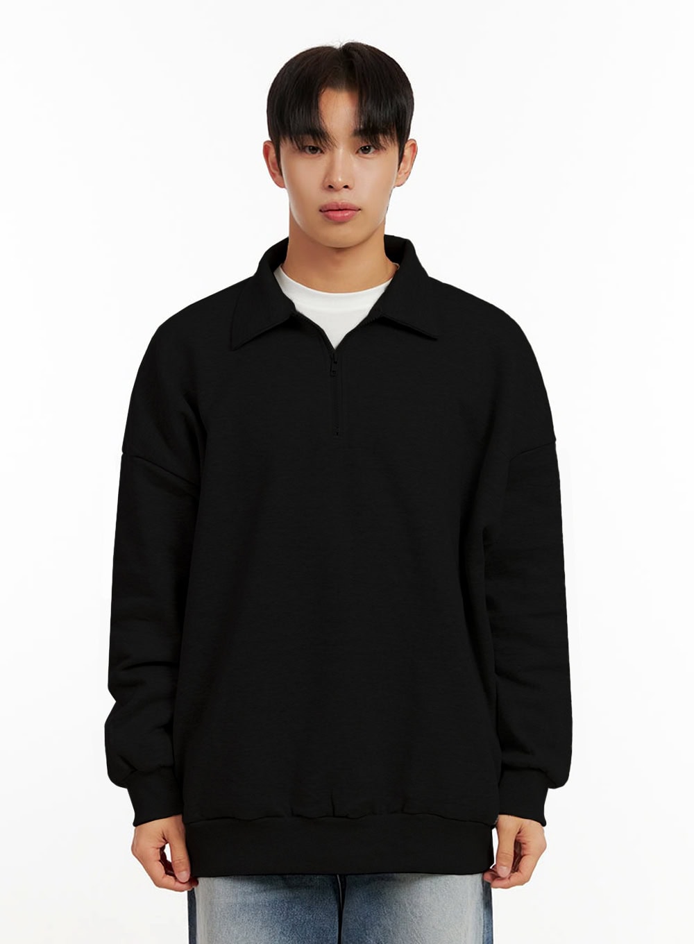 mens-collared-half-zip-crewneck-id406 / Black